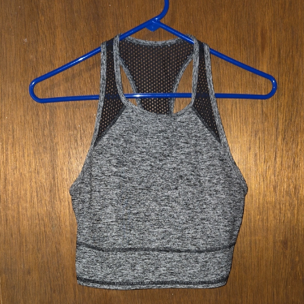 Gray Racerback Sports Bra with Moisture-Wicking Fabric